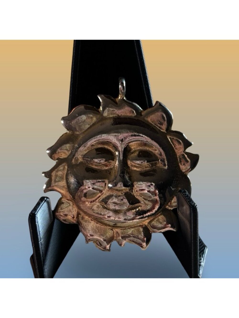 Direction One Sun Face Metal Pendant Sunburst Motif Handcrafted Gold-Toned Gift